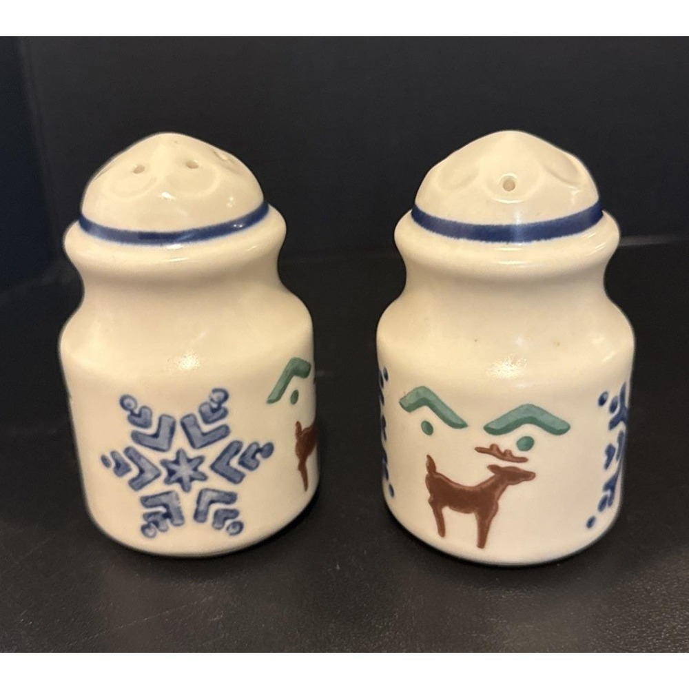 Pfaltzgraff Nordic Christmas Holiday Salt Pepper Shaker Set Reindeer USA VTG
